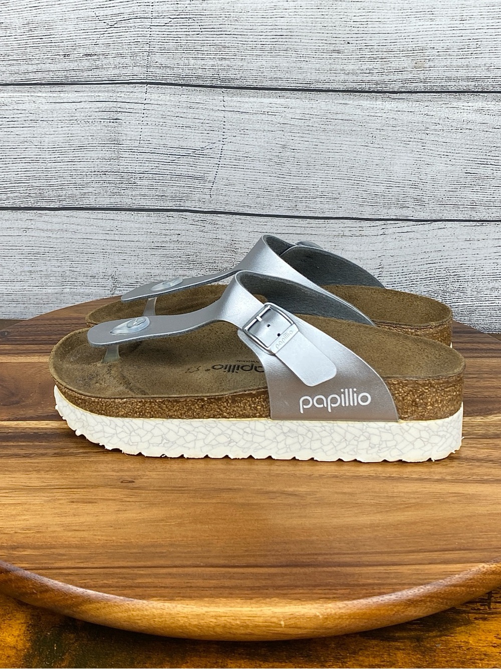 Birkenstock Papillio Gizeh Platform Platinum Silver BirkoFlor Sandal Women’s 7.5